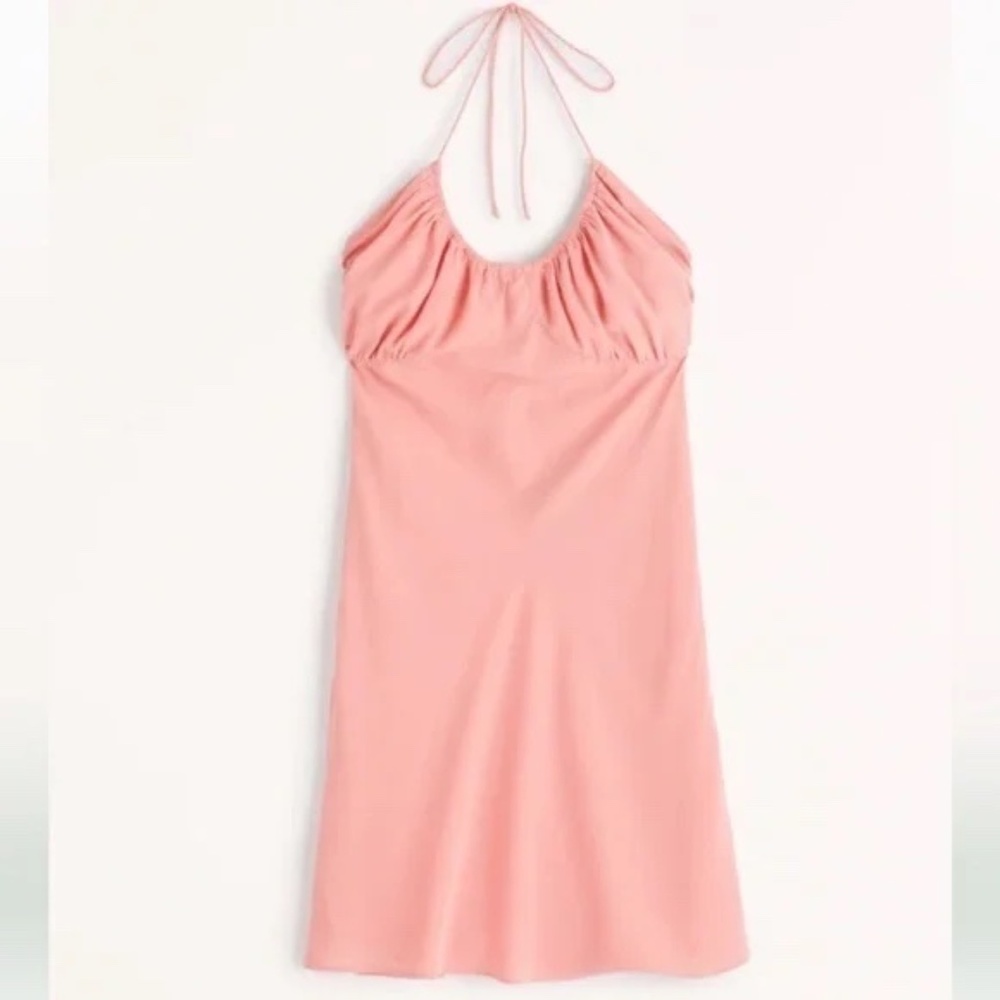 **NEW** Abercrombie Halter Ruched Mini Dress, Coral